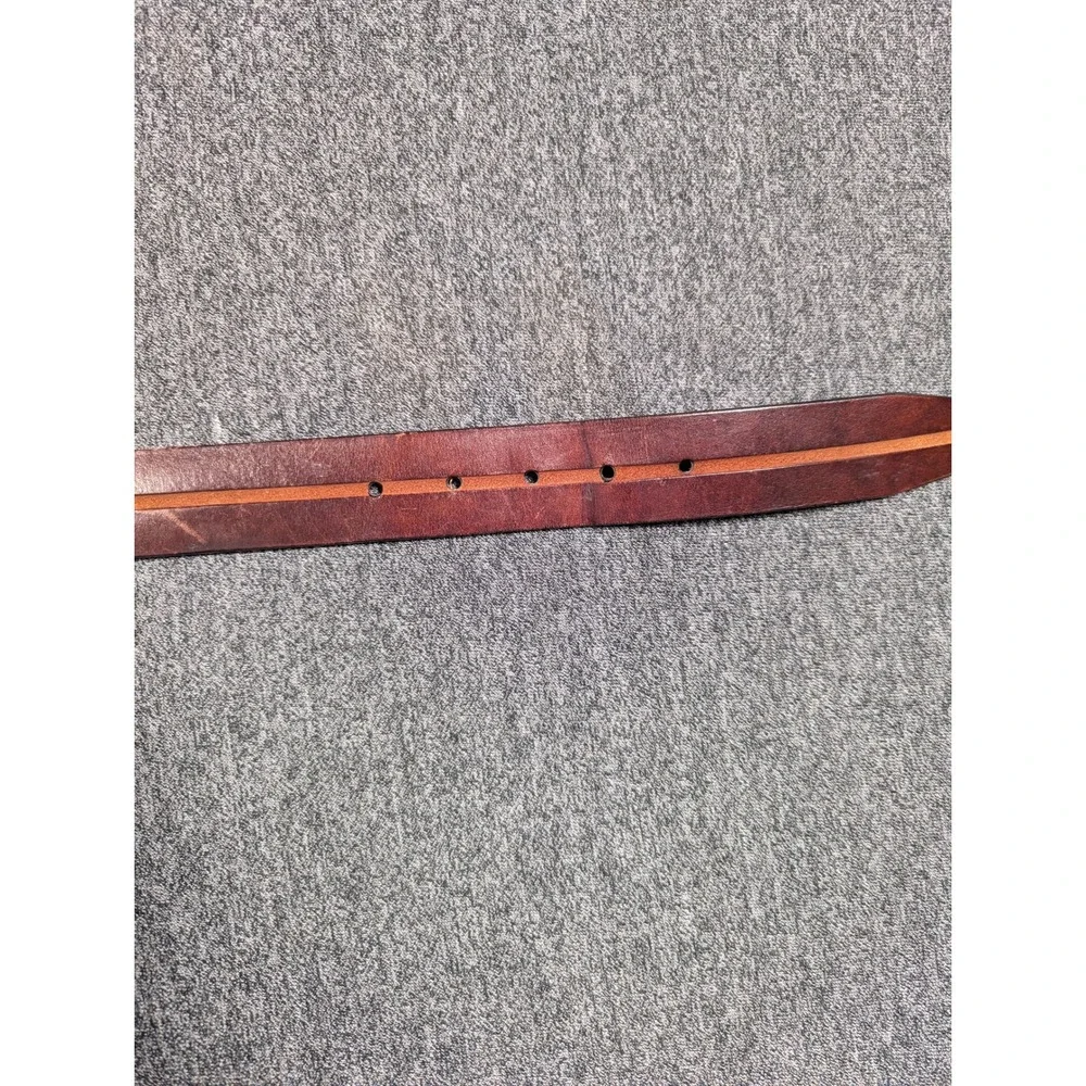 Made in Italy Brown Leather Belt with Suede Inlay Solid Brass Buckle 38 Inch